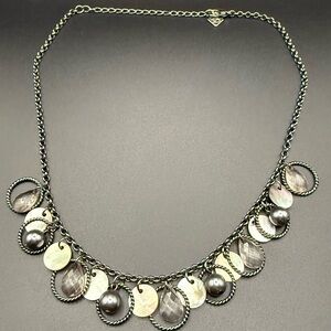 Vintage Cookie Lee Silver Tone and Black Shell Style Necklace
